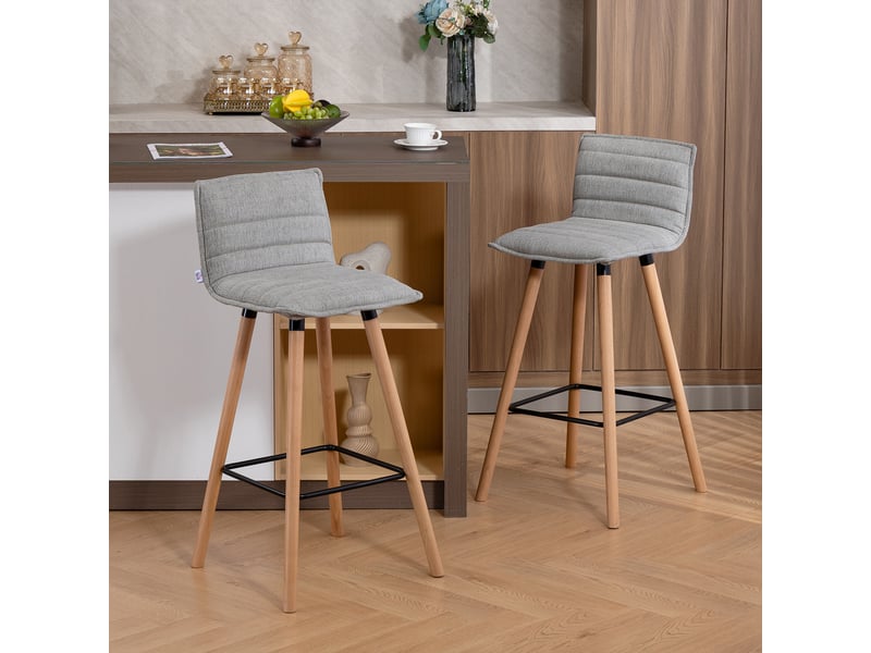  Lot de 2 tabourets de bar, chaises de bar, assise rembourrée, dossier et repose-pieds, 48 x 48 x 99,5 cm, gris  - Conforama D