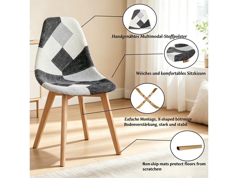  Lot de 8 chaises de salle à manger,46x40x85 cm,style patchwork moderne,tissu  - Conforama D