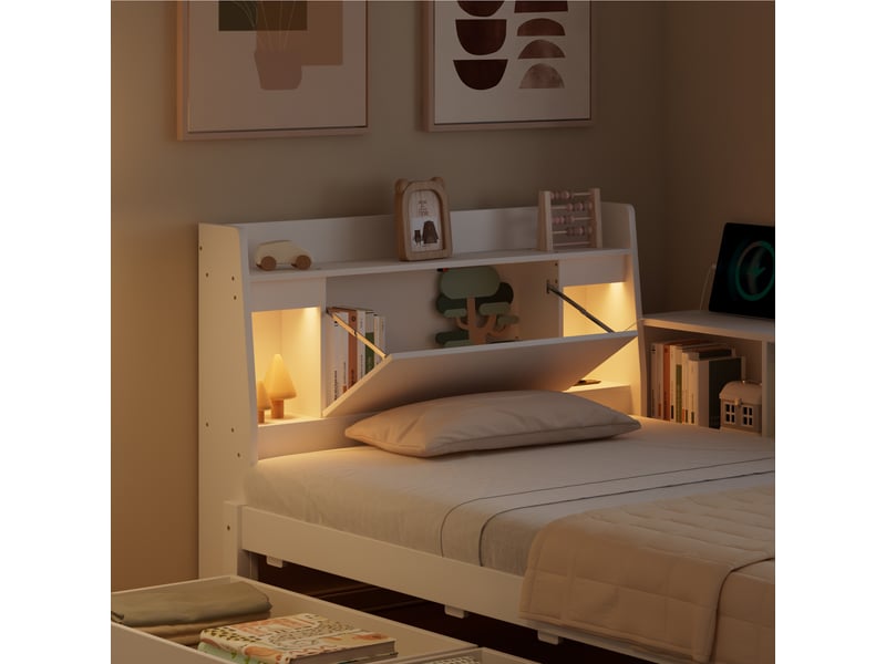  Lit simple en pin et mdf blanc 90x200 cm  - Conforama D