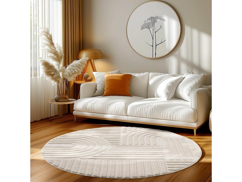 Tapis rond à relief lena crème 160x160cm ART1601601121CREAM - Conforama B