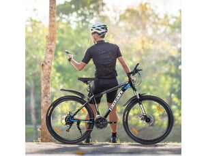 Vtt semi-rigide 26 pouces 167x100 cm – bleu – 21 vitesses, freins à disque et fourche suspendue