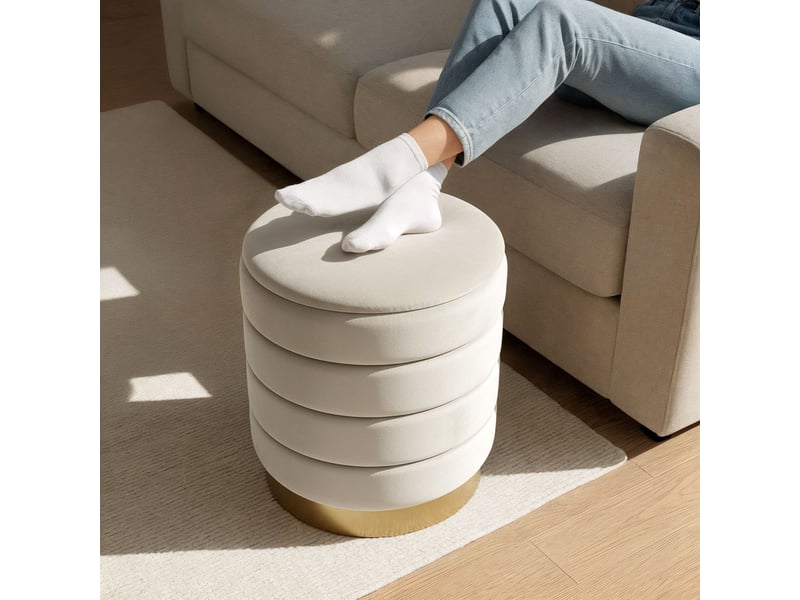 Family luna pouf coffre en velours crème  - Conforama D