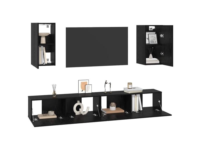  Meuble tv - banc tv - meuble de rangement mural 3 pcs chêne noir bois d'ingénierie  - Conforama C