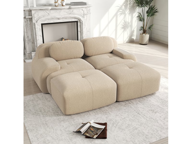 Canapé modulable modenvie 2 places velours côtelé beige 208 x 178 x 70 cm - Conforama E