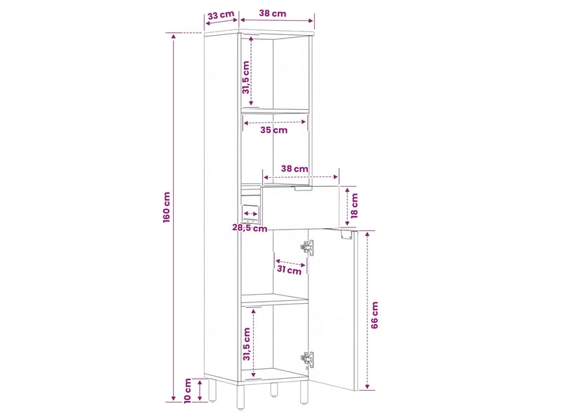  Armoire de salle de bain, cabinet de salle de bain noir et blanc 38 x 33 x 160 cm cf65121  - Conforama E