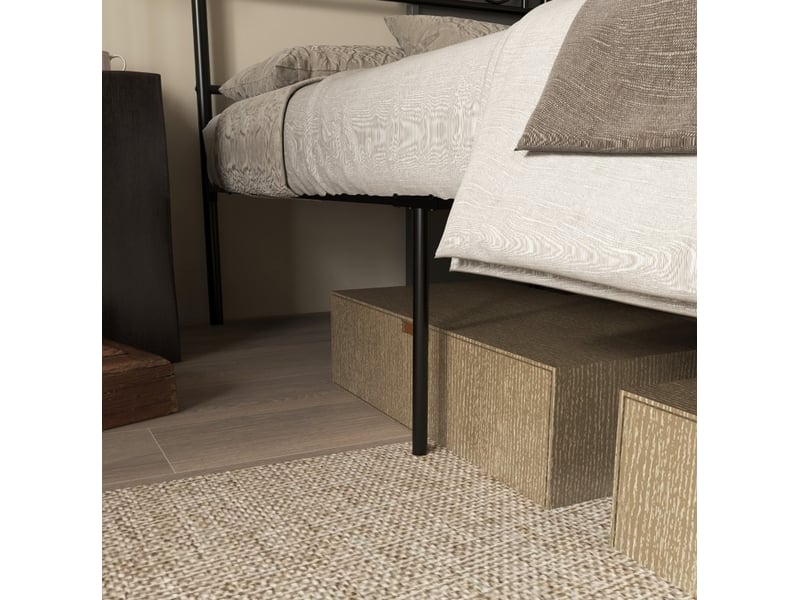  Lit simple 90x200 cm, en acier, avec sommier à lattes, tête et pied de lit, noir  - Conforama E