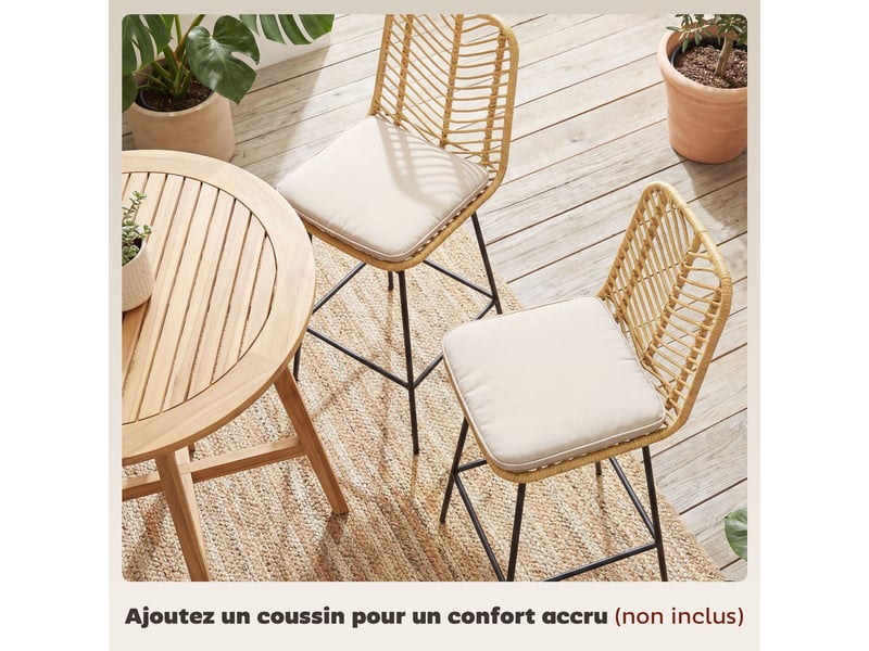  Lot de 2 tabourets de bar – style bohème – dossier cannage  - Conforama D