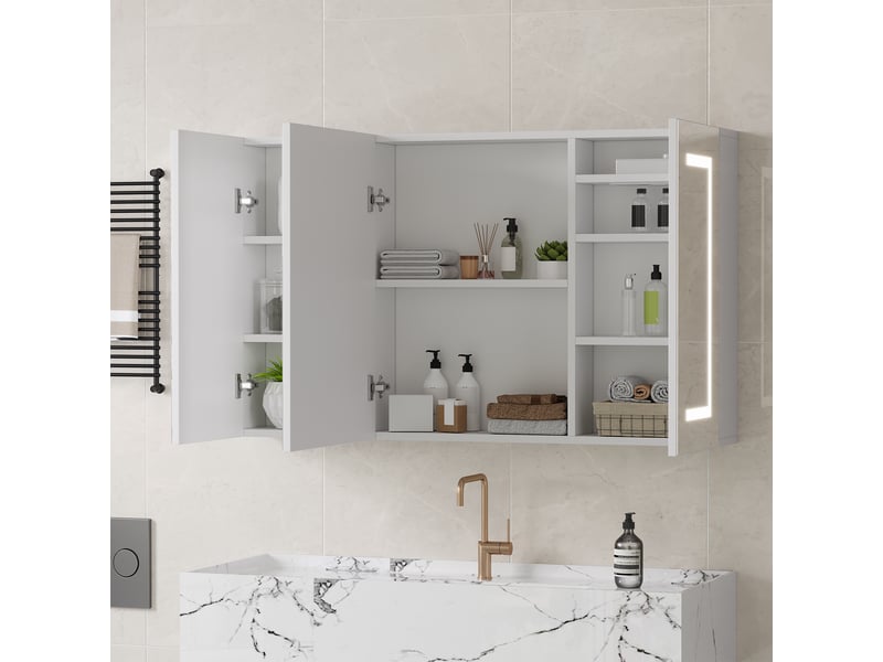  Armoire murale de salle de bain - 100x60cm - miroir led 3 couleurs antibuée avec prise eu et distributeur de mouchoirs - blanc  - Conforama D