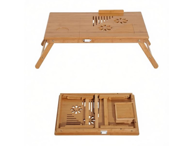 Table de lit pliable en bambou avec plateau inclinable et hauteur réglable, 55 x 35 cm - Conforama A