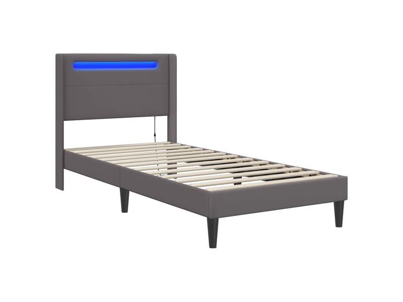 Lit simple- lit adulte - cadre de lit avec bandes led gris 100 x 200 cm simili cuir - Conforama D
