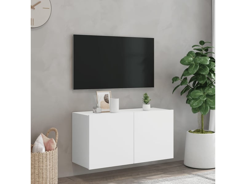  Meuble tv - banc tv - meuble de rangement mural blanc 80x30x41 cm  - Conforama C
