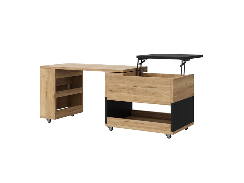  Table basse extensible 161.5x46x67 cm avec plateau relevable, bois d'ingénierie naturel et noir  - Conforama A