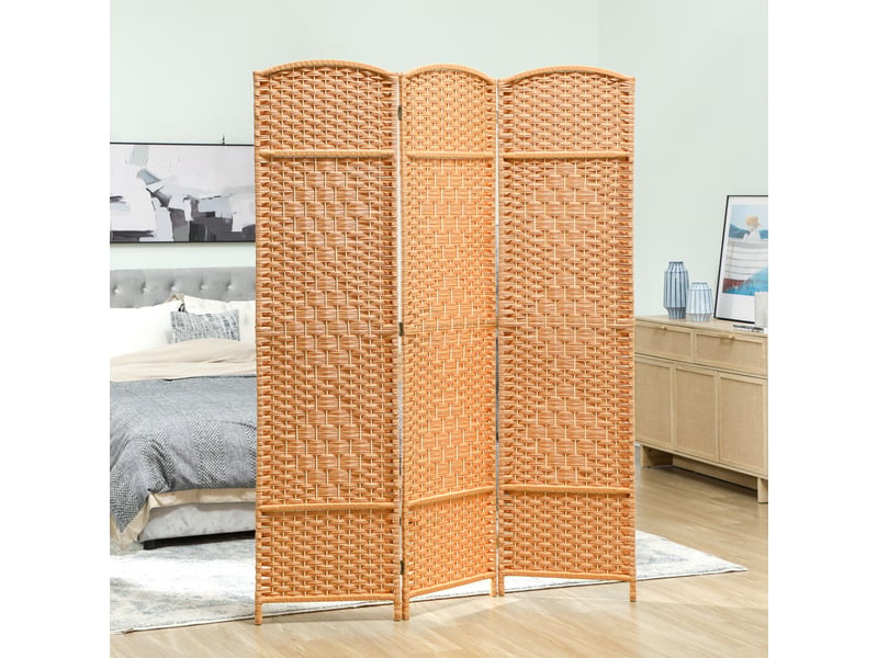  Paravent intérieur en bois 3 panneaux séparateur de pièce pliable pour salon chambre 135 x 180 cm clair brun  - Conforama A