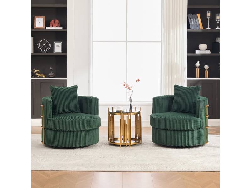  Fauteuils pivotants 76x79x78 cm, lot de 2, rotation 360°, accoudoirs rembourrés, velours côtelé vert émeraude  - Conforama B