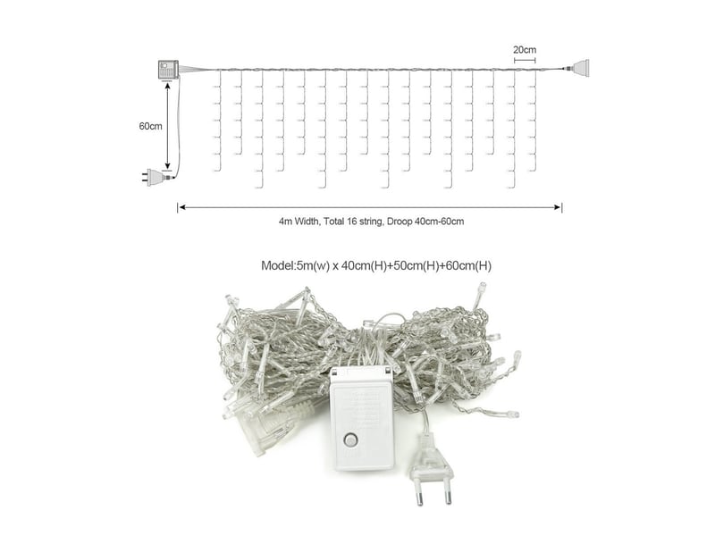  Rideau lumineux noel exterieur 8m 192 led  8 modes blanc chaud pour fenêtre, balcon, jardin  - Conforama A