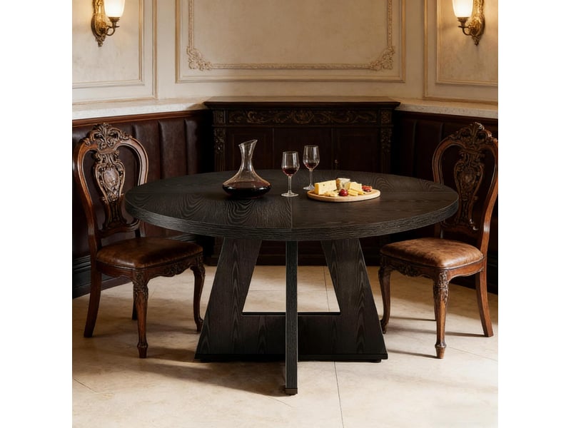 Table à manger ronde 120 cm en bois d’ingénierie noir style ferme - Conforama E