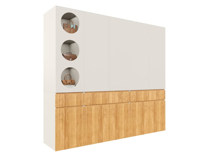  Armoire penderie 225 x 50 x 200 cm chêne clair et gris, mdf, 10 portes avec 3 tiroirs et 2 tringles  - Conforama D
