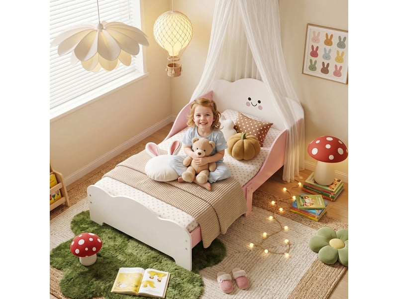  Lit montessori en bois pour enfants de 3 à 6 ans, 143 x 77 cm, rose  - Conforama C