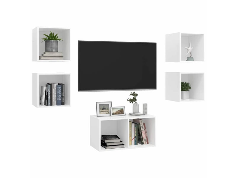  Ensemble de meuble tv - banc tv - meuble de rangement 5 pcs blanc bois d'ingénierie  - Conforama C