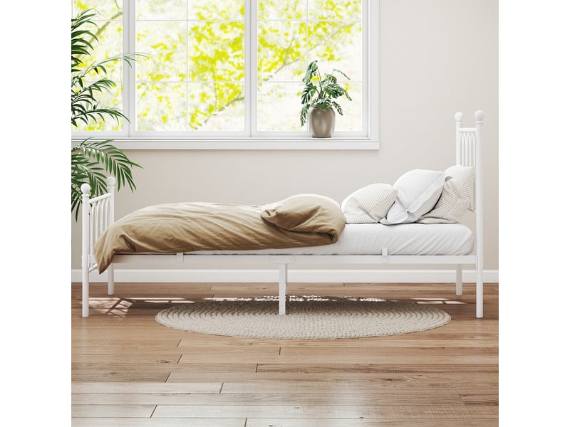  Lit simple 90x200 cm, lit adulte 90x200 cm, cadre de lit en metal blanc avec sommier a lattes, sans matelas  - Conforama D