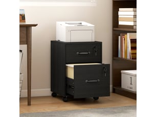 Caisson bureau mobile à 2 tiroirs, meuble rangement bureau sur roulettes pour documents suspendus format lettre, noir