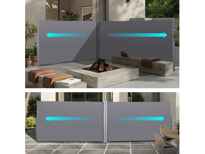  Brise-vue latéral rétractable double 600 x 180 cm – gris foncé – protection solaire et intimité  - Conforama B