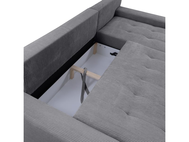  Canapé d'angle convertible velutti l velours côtelé poso gris foncé, méridienne droite avec coffre  - Conforama D