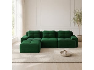 Canapé modulaire,293x177x69 cm,3 places avec ottoman,velours côtelé,vert