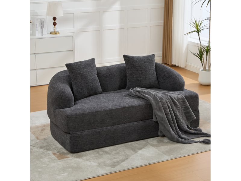 Canapé convertible 2 places 157*84*65cm en chenille gris foncé chicfurn - Conforama C