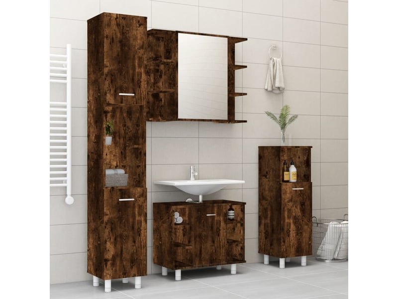  Ensemble d'armoires de salle de bain 4 pcs chêne fumé cf63020  - Conforama B