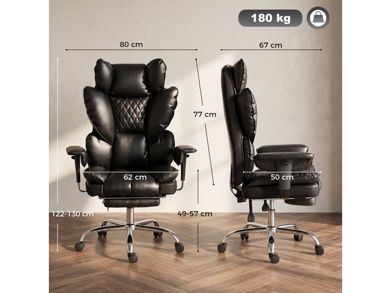  Fauteuil de bureau 80x67x130 cm en similicuir, ressorts ensachés, inclinable, noir  - Conforama E