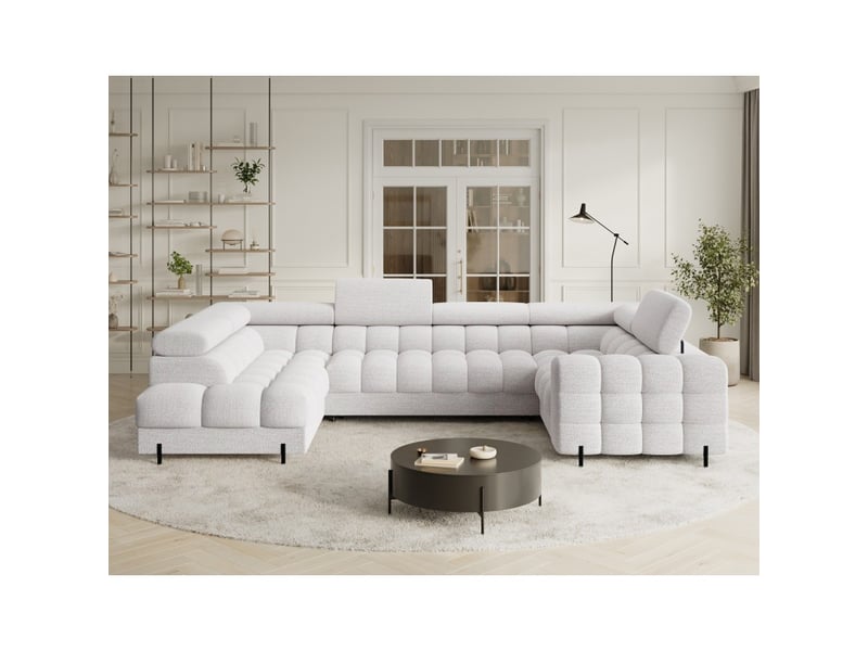  Canapé panoramique convertible factory 3 places blanc – angle gauche avec coffre  - Conforama E