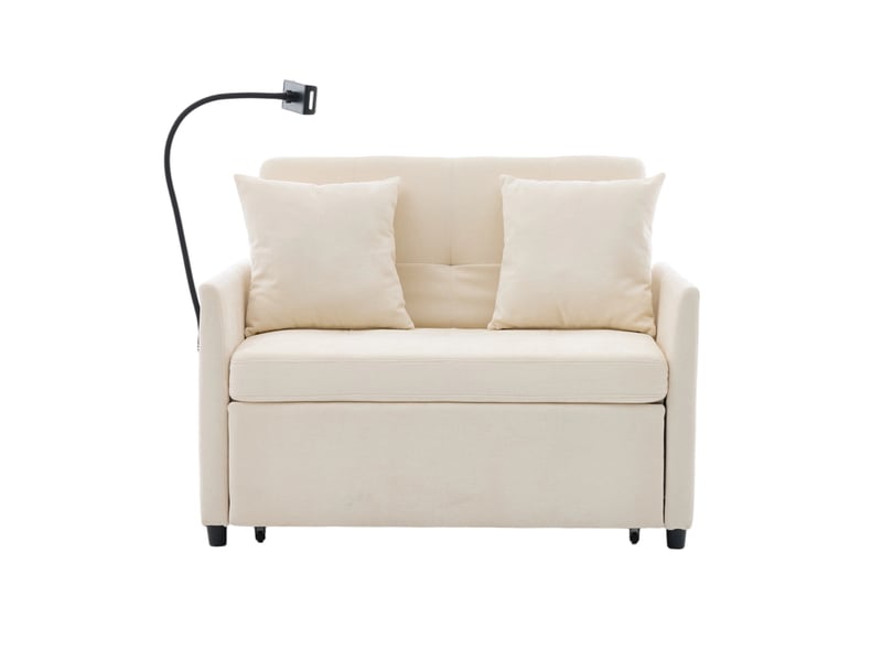  Canapé-lit pliable 1 place modenvie multifonctionnel en tissu beige avec port usb et support pour tablette 109 x 72 x 83,5 cm  - Conforama A