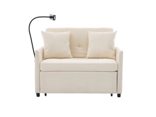 Canapé-lit pliable 1 place modenvie multifonctionnel en tissu beige avec port usb et support pour tablette 109 x 72 x 83,5 cm