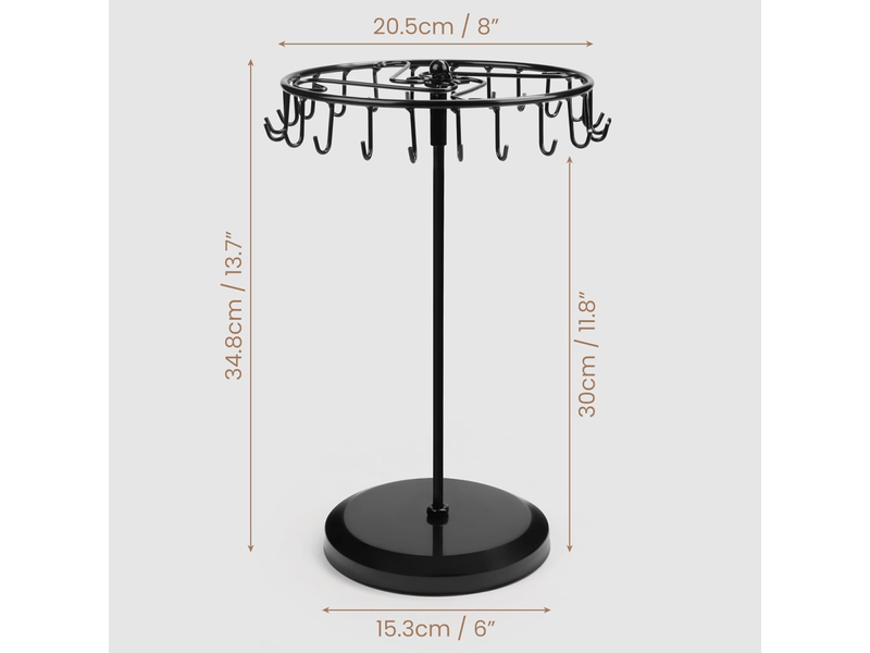  Présentoir à bijoux rotatif en métal noir (23 crochets) - h 34,8 x l 20,5 cm - colliers, bracelets, boucles d'oreilles  - Conforama E