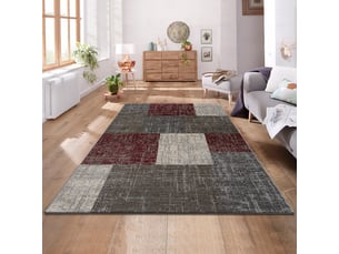 Milan - tapis d'inspiration minimal beige et rouge 200 x 290 cm