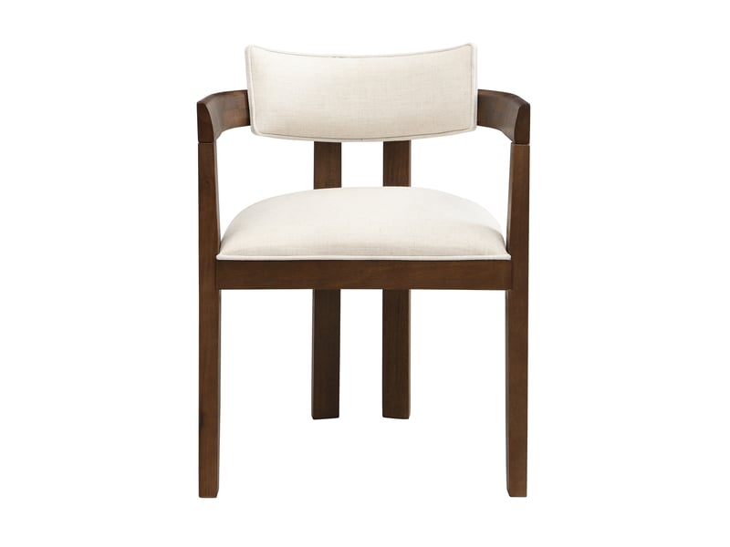  Lot de 2 chaises de salle à manger avec accoudoirs en bois et lin, coloris noyer  - Conforama A