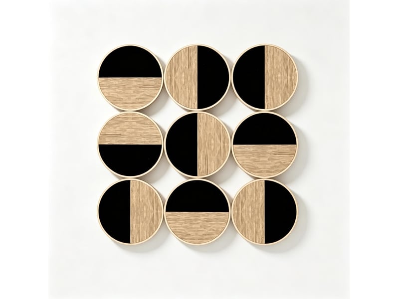 Décoration murale 3d en métal, mdf et miroir, 60 x 60 cm, design géométrique noir et bois clair - Conforama A