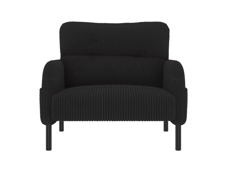  Fauteuil profond 67x75x79 cm accoudoirs avec poche tissu velours côtelé structure métallique solide design épuré noir  - Conforama A