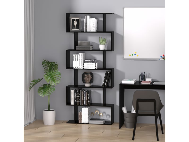  Bibliothèque moderne à 6 étagères pour salle à manger, salon ou bureau, 80 x 23 x 192 cm, noire  - Conforama C