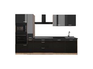 Vicco cuisine, noir haute brillancechêne doré, 310cm plan de travail anthracite