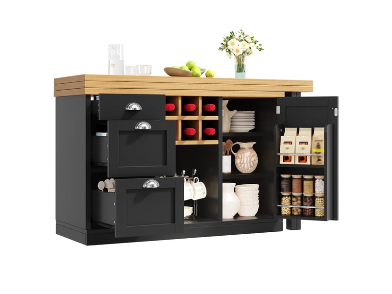  Îlot de cuisine extensible 120-197 cm pivotant 360° avec tiroir mdf noir N620ZG260511S - Conforama B