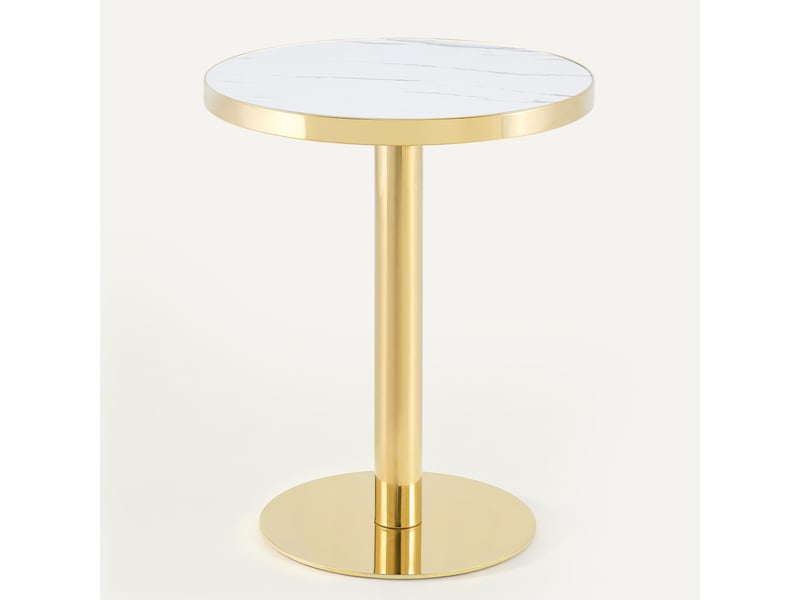  Table d’appoint ronde – plateau effet marbre blanc uv et acier inoxydable doré – ø 59,9 x h 73,7 cm  - Conforama A