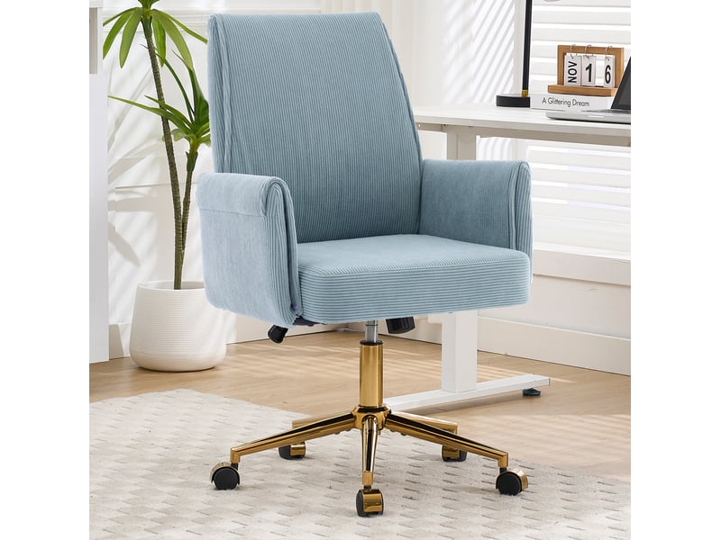  Chaise de bureau réglable en hauteur, dossier mi-haut, tissu velours rayé, forme ergonomique – idéale pour le travail, les études ou la détente.  - Conforama B