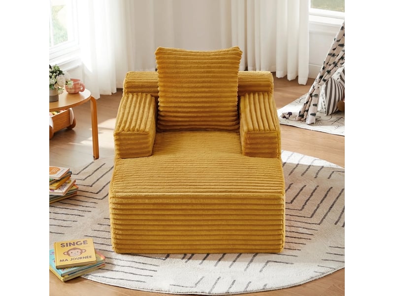  Canapé sans armature méridienne moderne en velours côtelé jaune 1 place  - Conforama B