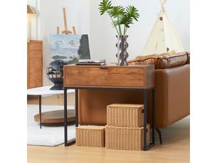 Console meuble, table console avec tiroir et pieds en acier, pour salon, entrée, couloir, marron, 80 x 30 x 76 cm
