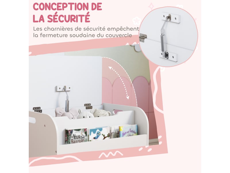  Coffre à jouet enfant, coffre de rangement enfant, couvercle rabattable et compartiment ouvert, 60x40x43cm, blanc  - Conforama R