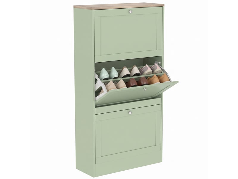  Meuble à chaussures 3 portes abattantes étagères réglables vert 60 x 23,5 x 115 cm  - Conforama A
