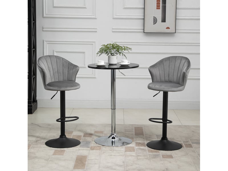  Lot de 2 tabourets de bar pivotants réglables en hauteur avec dossier coquille et repose-pieds, en tissu gris  - Conforama B