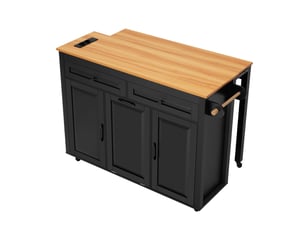 Îlot de cuisine plan de travail meuble de cuisine sur roulettes espace repas extensible compartiment poubelle multiprises intégrées structure autoportante finition noire